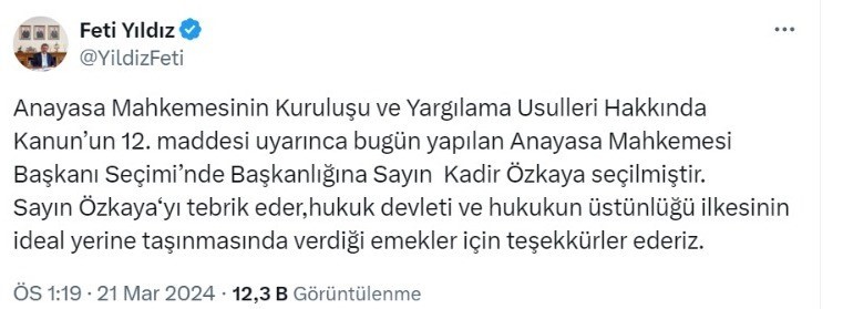 MİLLİYETÇİ HAREKET PARTİSİ (MHP) GENEL BAŞKAN YARDIMCISI FETİ YILDIZ, ANAYASA