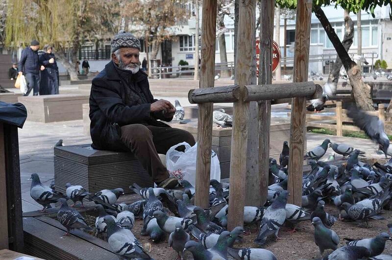 Sokaktaki kuşları yıllardır büyük bir özenle besliyor