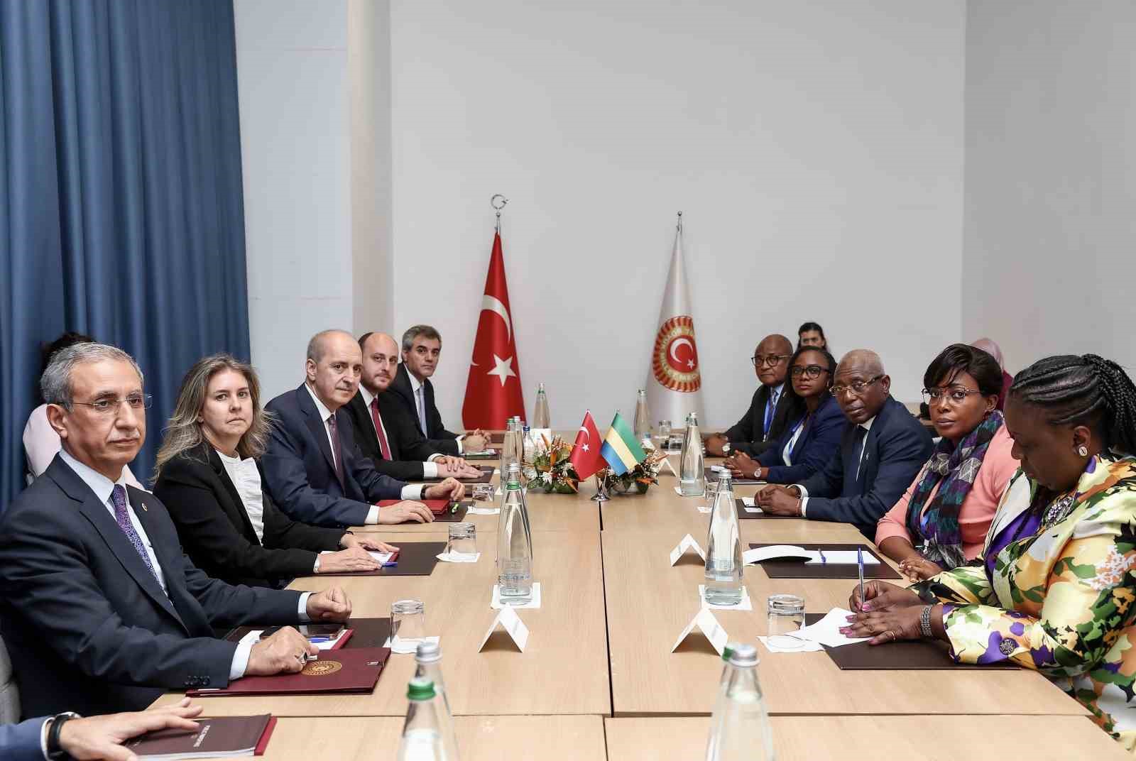 TBMM BAŞKANI KURTULMUŞ, GABON ULUSAL MECLİS BAŞKANI NDONGOU İLE BİR