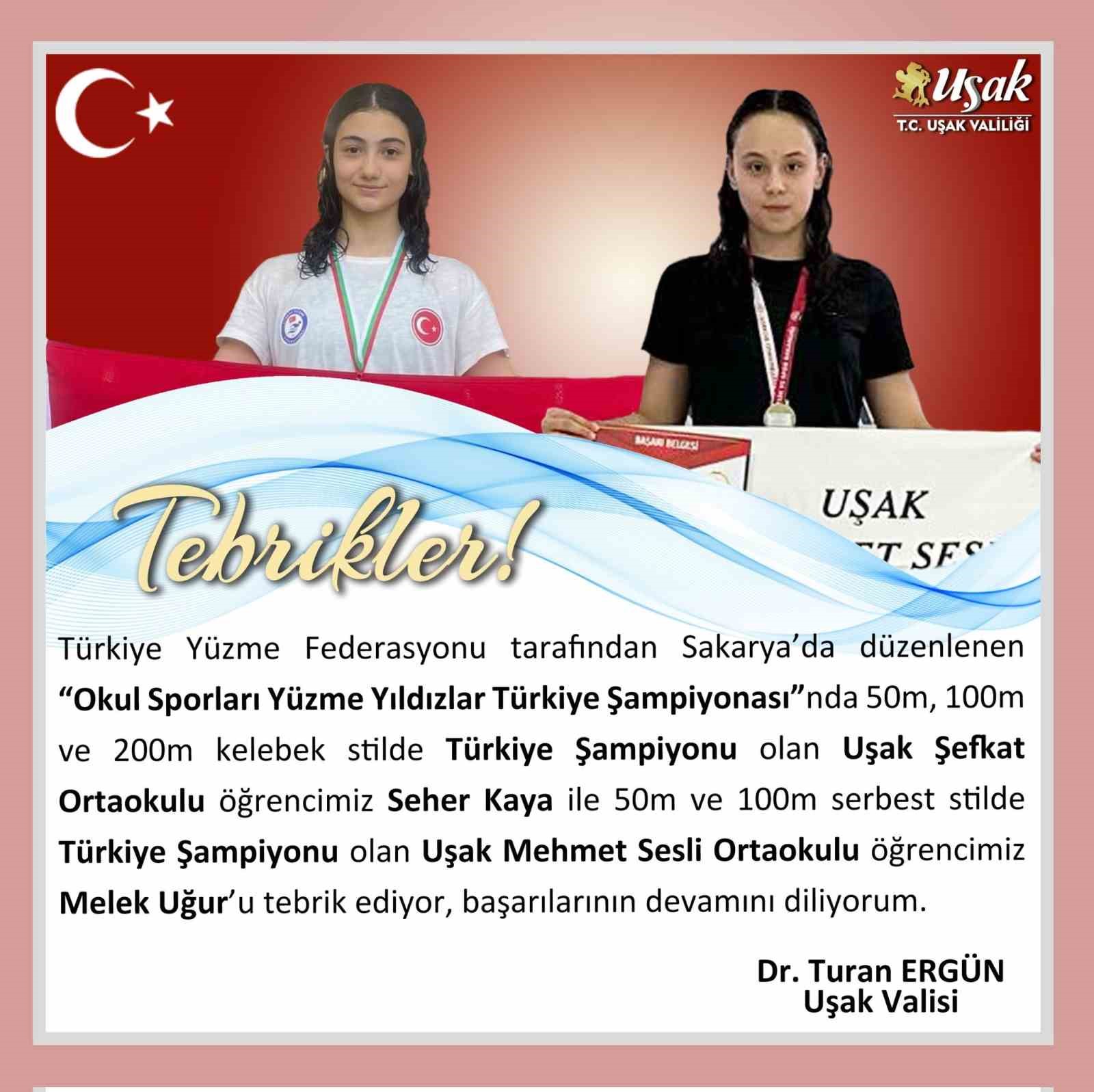 Vali Ergün’den Uşaklı sporculara tebrik