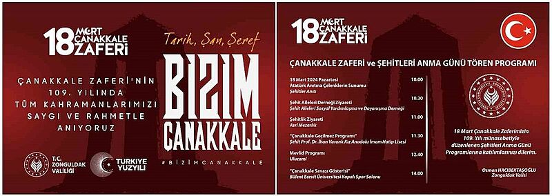 Zonguldak’ta Çanakkale Zaferi’nin 109. Yıldönümünde şehitler anılacak