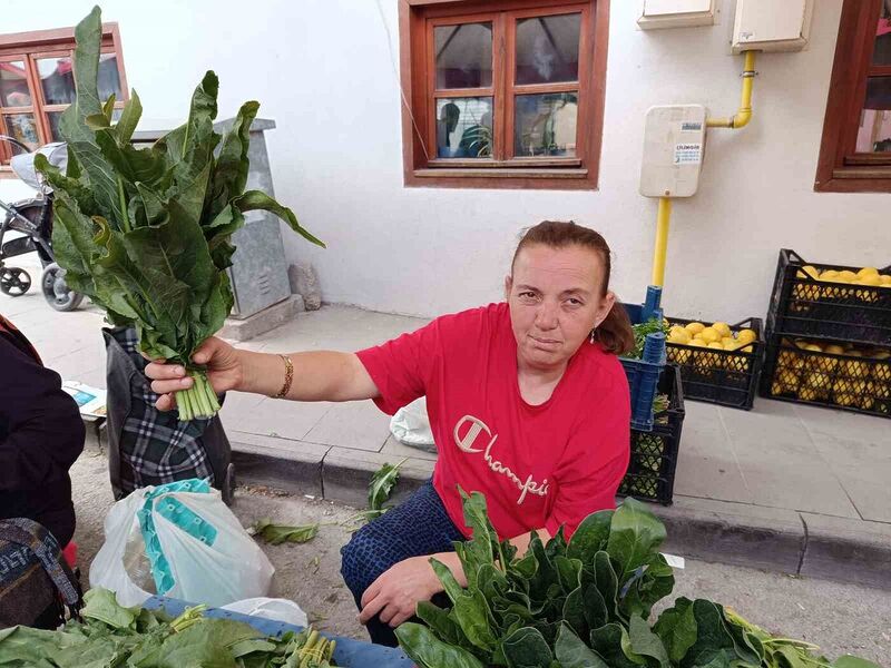 Dere kenarlarında ve sulak çayırlarda topladığı ’Labada’ bitkisini pazarda satıyor