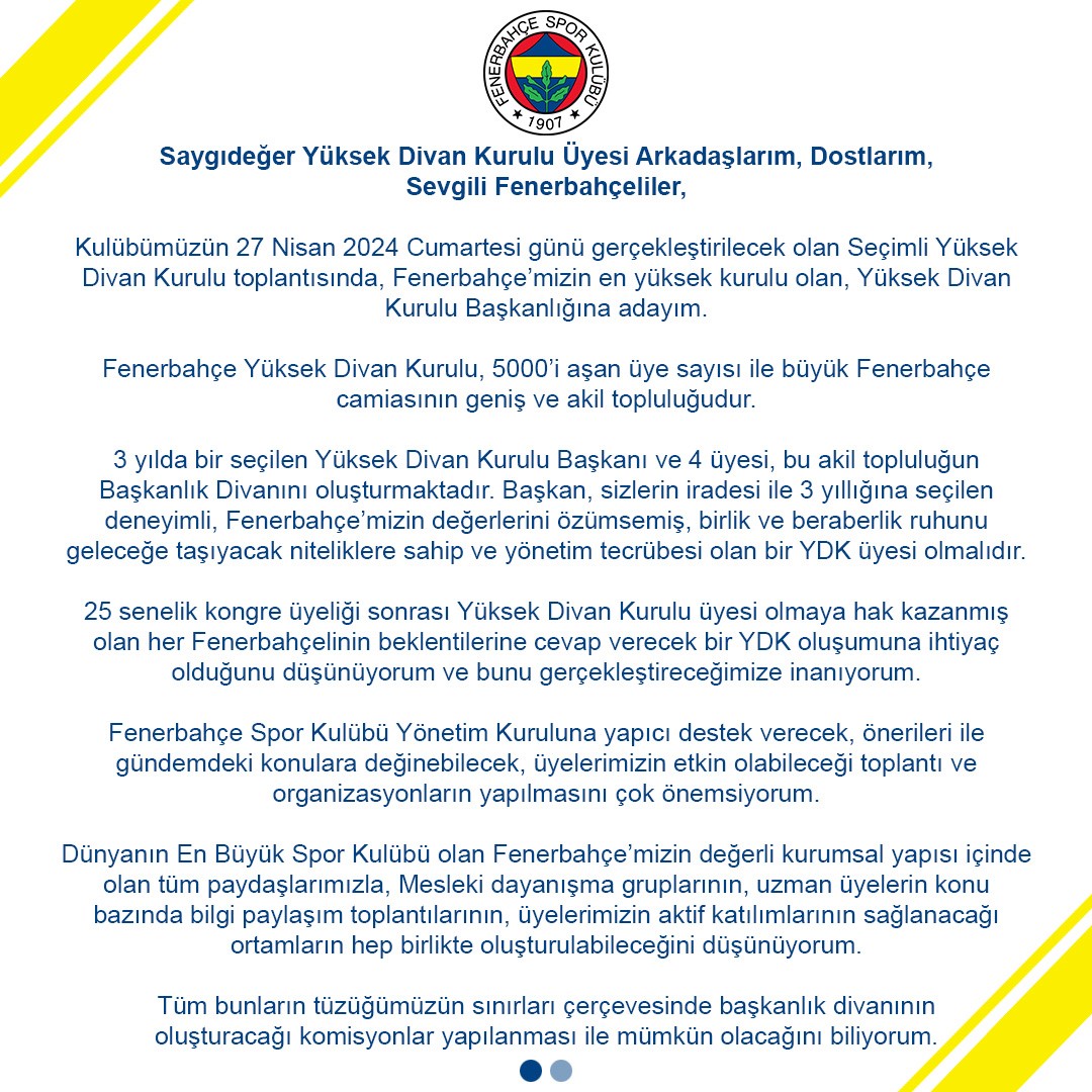 Sevil Becan, Fenerbahçe Yüksek Divan Kurulu Başkanlığı’na aday olduğunu duyurdu