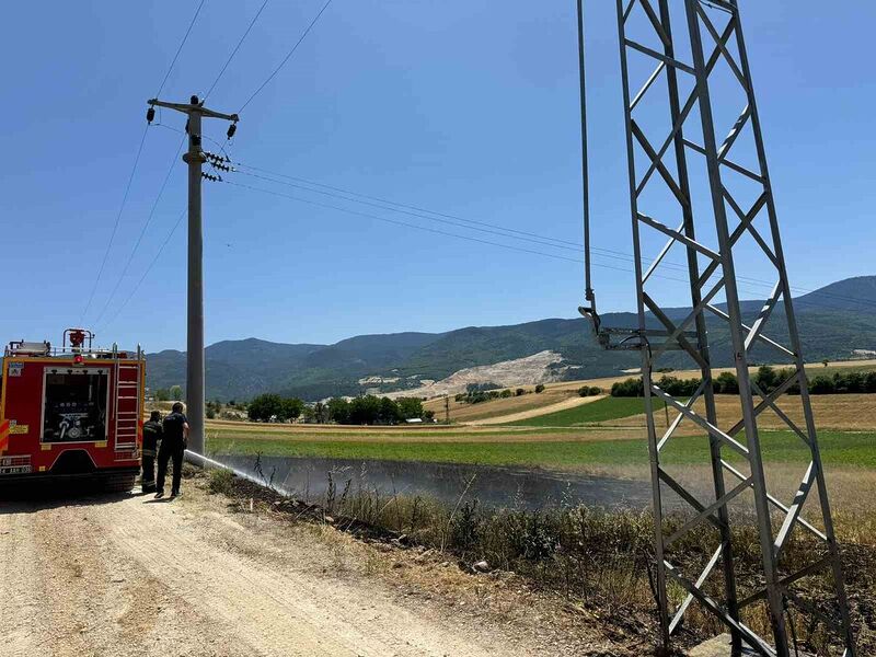 Trafodan çıkan kıvılcımlar arpa ekili tarlayı yaktı