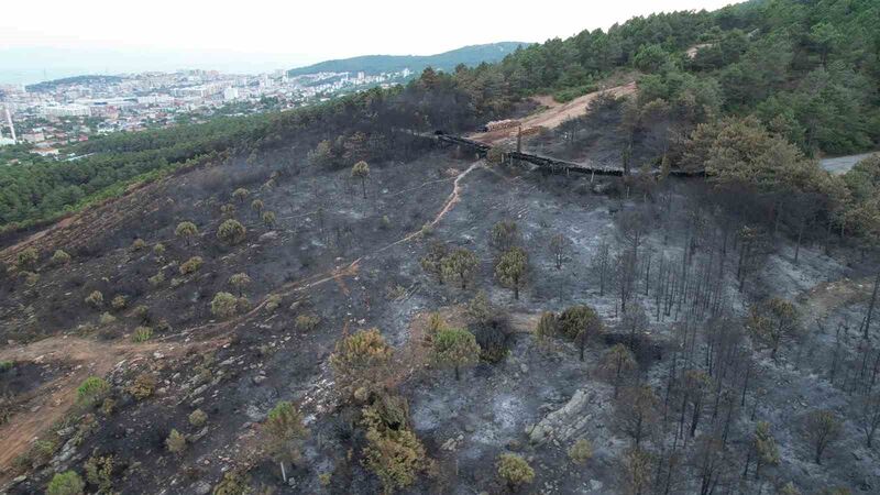 Aydos’ta yanan ormanlık alanın son hali havadan görüntülendi