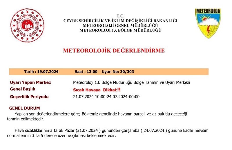 Meteorolojiden Elazığ için sıcaklık uyarısı