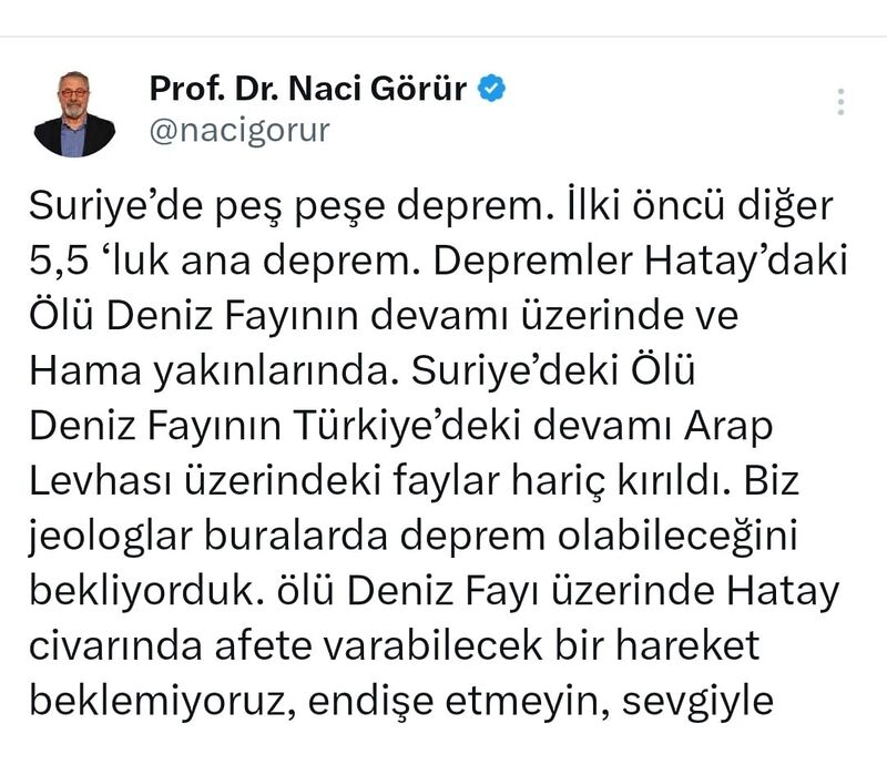 Deprem uzmanı Naci Görür’den “endişe etmeyin” açıklaması