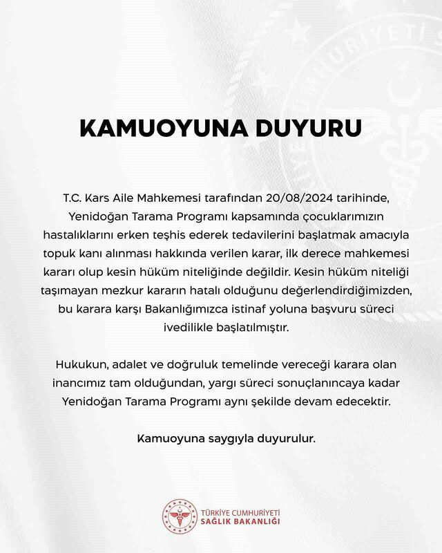 Sağlık Bakanlığından “topuk kanı” kararına ilişkin açıklama