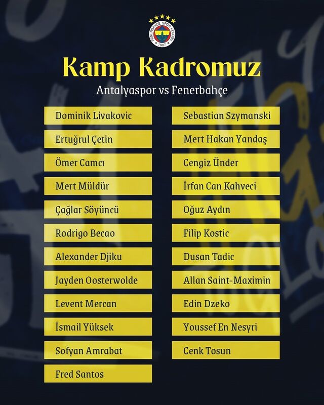 FENERBAHÇE, YARIN OYNAYACAĞI ANTALYASPOR