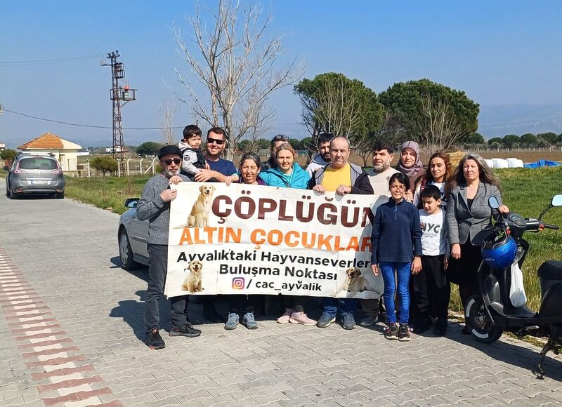 Balıkesir’in Ayvalık ilçesinde, sokak hayvanlarına yönelik yaptıkları mama, ilaç ve