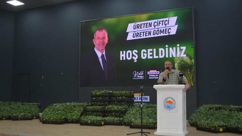 Gömeç Belediyesi’nin temin ettiği enginar fideleri, Nuri Bozyel Kültür Merkezi’nde