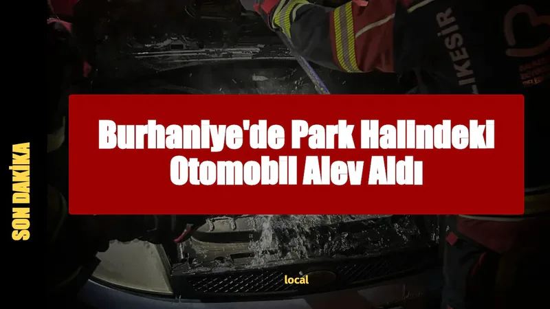 Balıkesir Burhaniye'de park halindeki bir otomobilin motor bölümünde çıkan yangın,