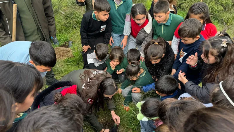 Balıkesir Edremit'te Ortaoba İlkokulu öğrencileri, Edremit Orman İşletme Müdürlüğü ekipleriyle