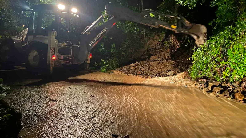 Trabzon'un Araklı ilçesinde şiddetli yağış sonucu meydana gelen selde, Birlik