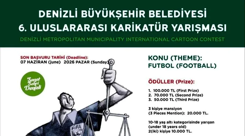 Denizli Büyükşehir Belediyesi'nin altıncısını düzenlediği Uluslararası Karikatür Yarışması'na başvurular sürüyor.