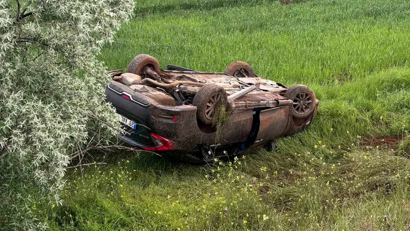 Erzincan'da kontrolden çıkan otomobilin şarampole devrilmesi sonucu 2'si çocuk 4