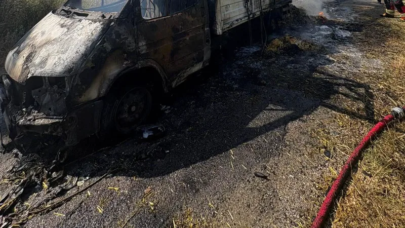 Balıkesir'in Balya ilçesinde saman yüklü kamyonetin kasasında çıkan yangın, yola