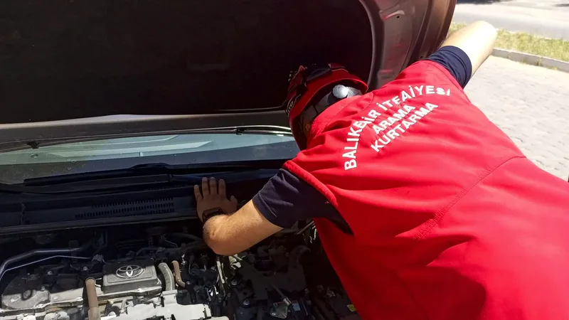 Balıkesir Edremit'te yolculuk sırasında aracının motor kısmına sıkışan yavru kedi,