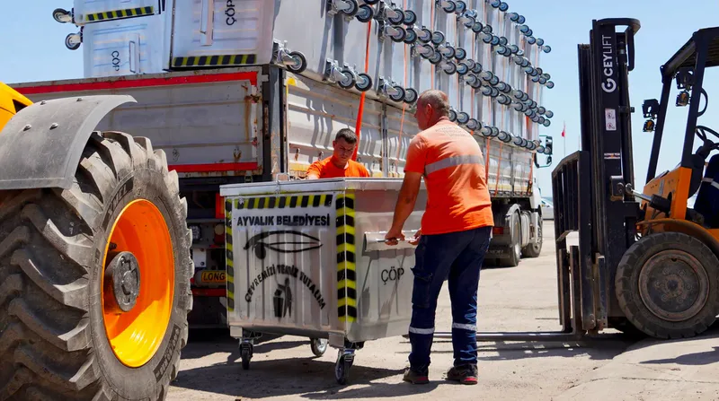 Ayvalık Belediyesi, eskiyen konteynerlerin yerine 770 litrelik galvaniz saçtan üretilen