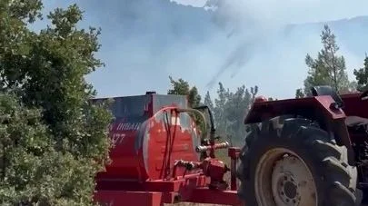 Gömeç ilçesine bağlı Kobaşlar Mahallesi'nde sabah saatlerinde çıkan orman yangını,