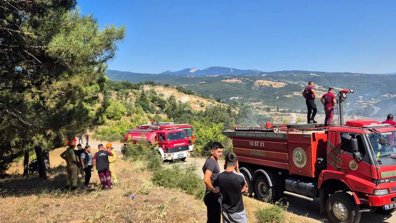 Balıkesir'in Susurluk ilçesinde eski askeriye mevkiinde çıkan arazi yangınında, bir