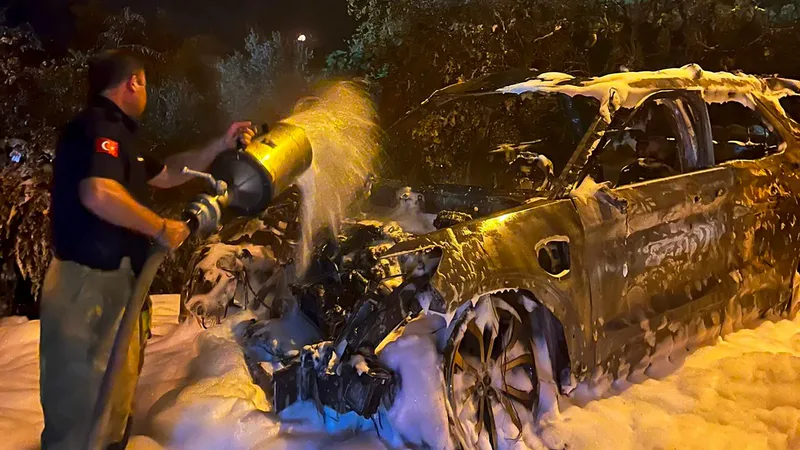 Balıkesir'in Erdek ilçesi Hamamlı Mahallesi'nde park halinde duran lüks bir