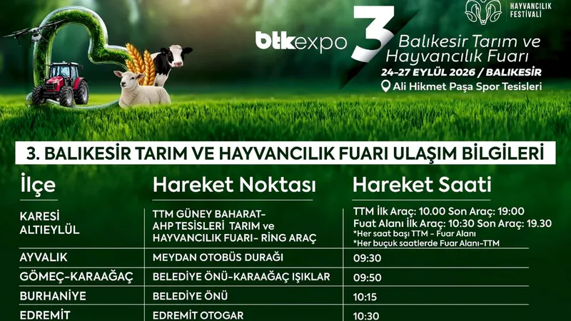 3. Balıkesir Tarım ve Hayvancıluk Fuarı, 24-27 Eylül tarihleri arasında