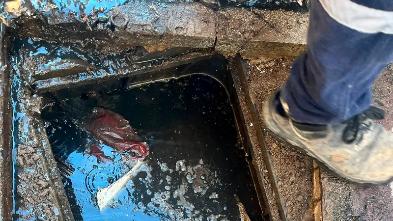 Balıkesir'in Ayvalık ilçesinde BASKİ ekiplerinin kanalizasyon şebekesinde yaptığı temizlik çalışmasında