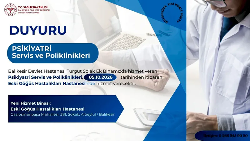 Balıkesir Devlet Hastanesi psikiyatri poliklinikleri ile açık ve kapalı psikiyatri